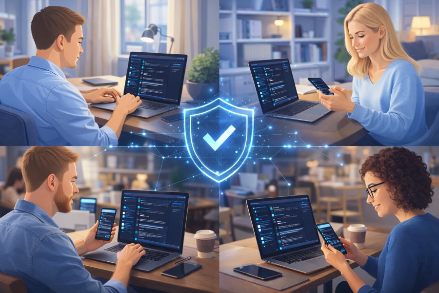 Ilustracja funkcji RetroAppSuite na landingu secure team communication pl