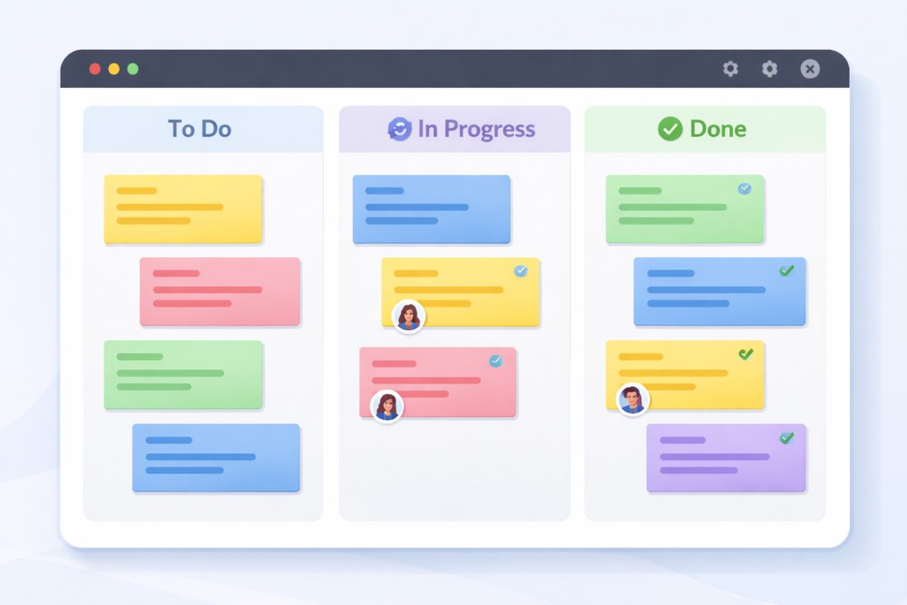 Ilustracja funkcji RetroAppSuite na landingu tablica kanban online
