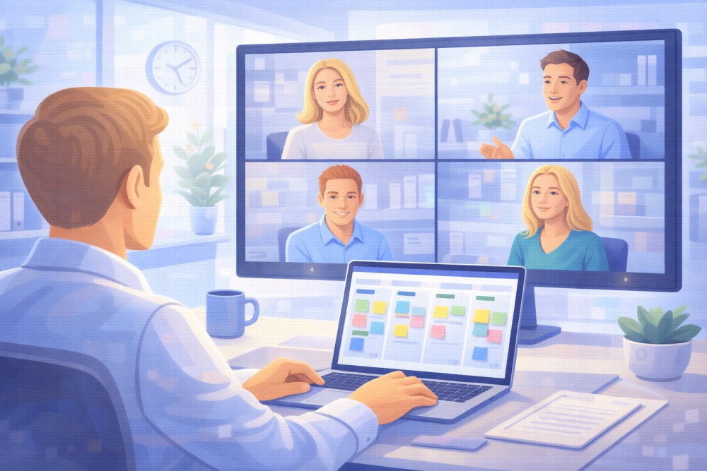 Ilustracja funkcji RetroAppSuite na landingu tablica kanban online
