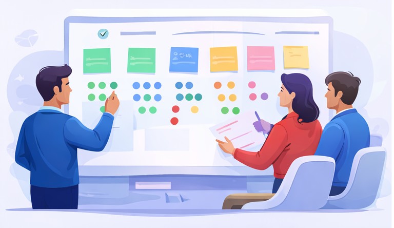 Ilustracja funkcji RetroAppSuite na landingu narzedzie do retrospektywy
