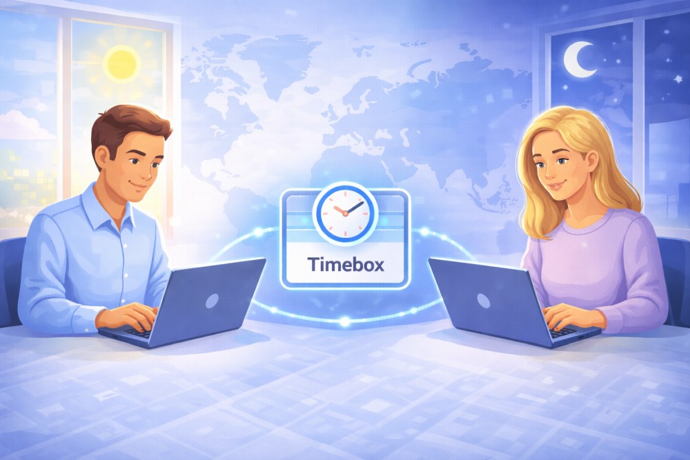 Ilustracja funkcji RetroAppSuite na landingu timebox scheduler pl