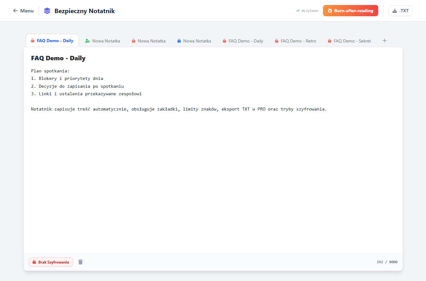Ilustracja funkcji RetroAppSuite na landingu secure notes pl